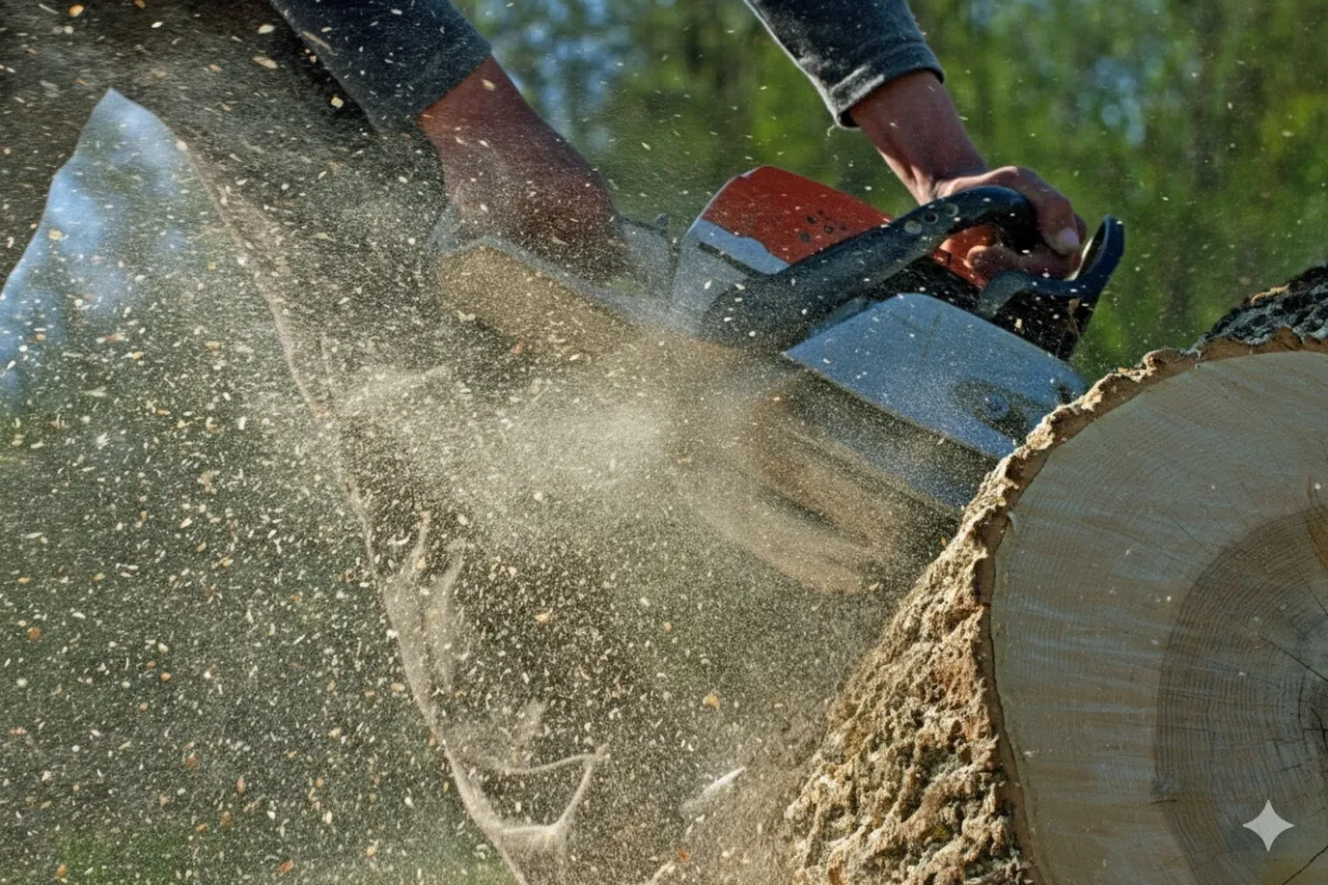 tree cutting using chainsaw