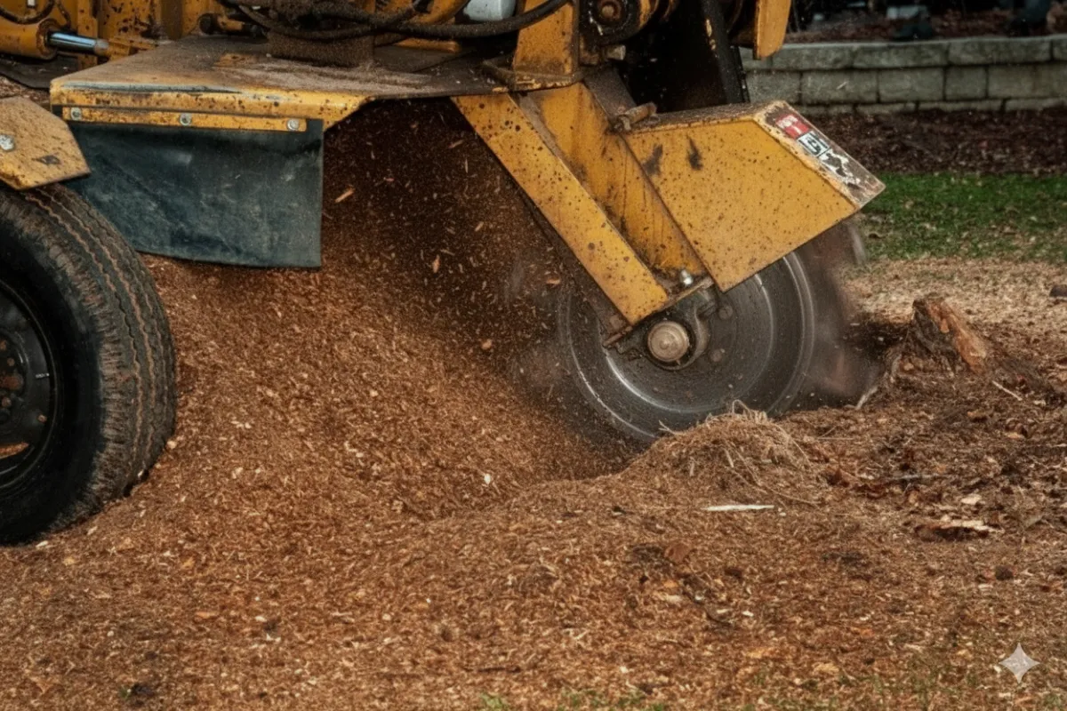 stump grinding and removal using truck