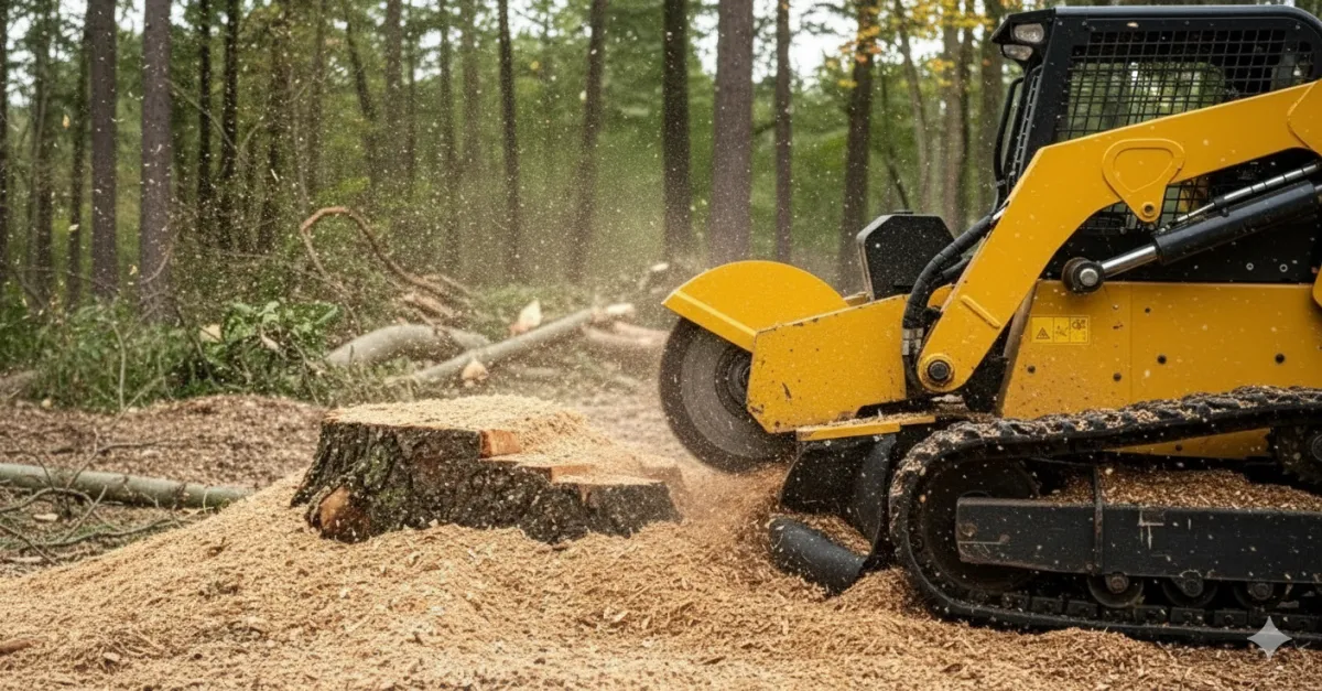 truck stump grinding the root