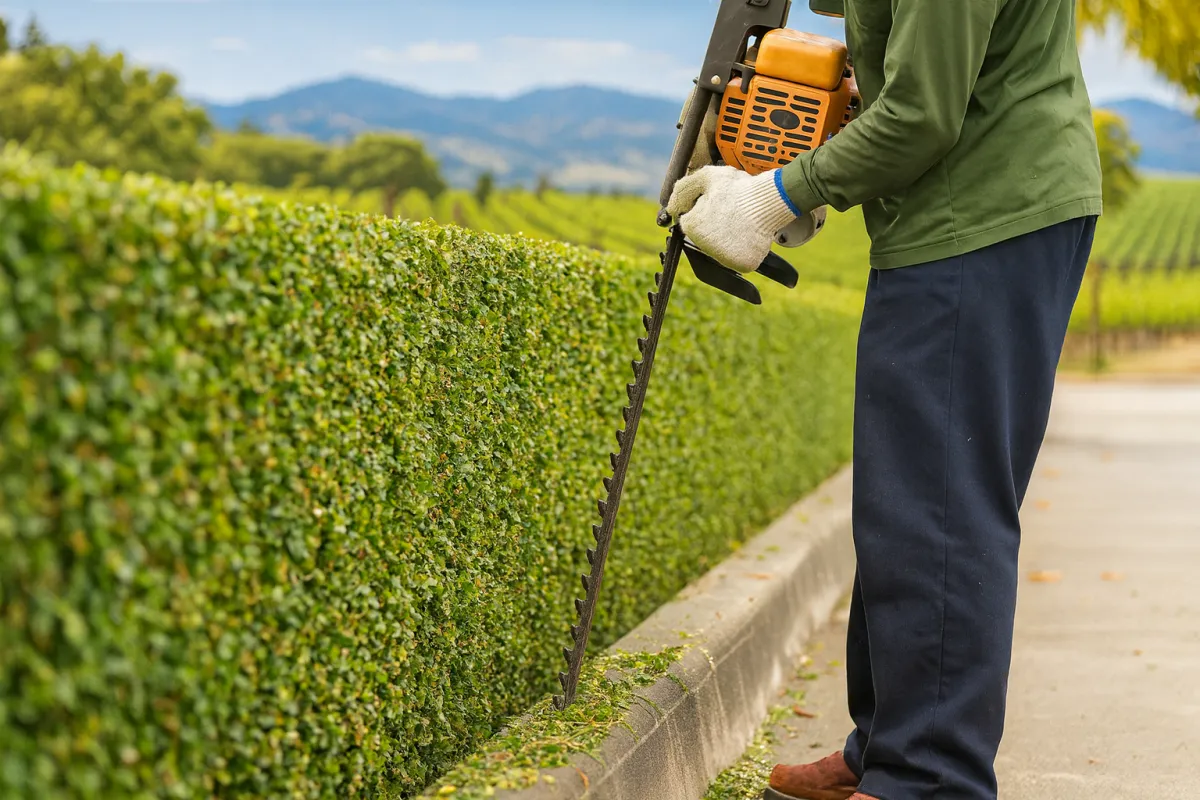 shrub trimming using equipment by contractor