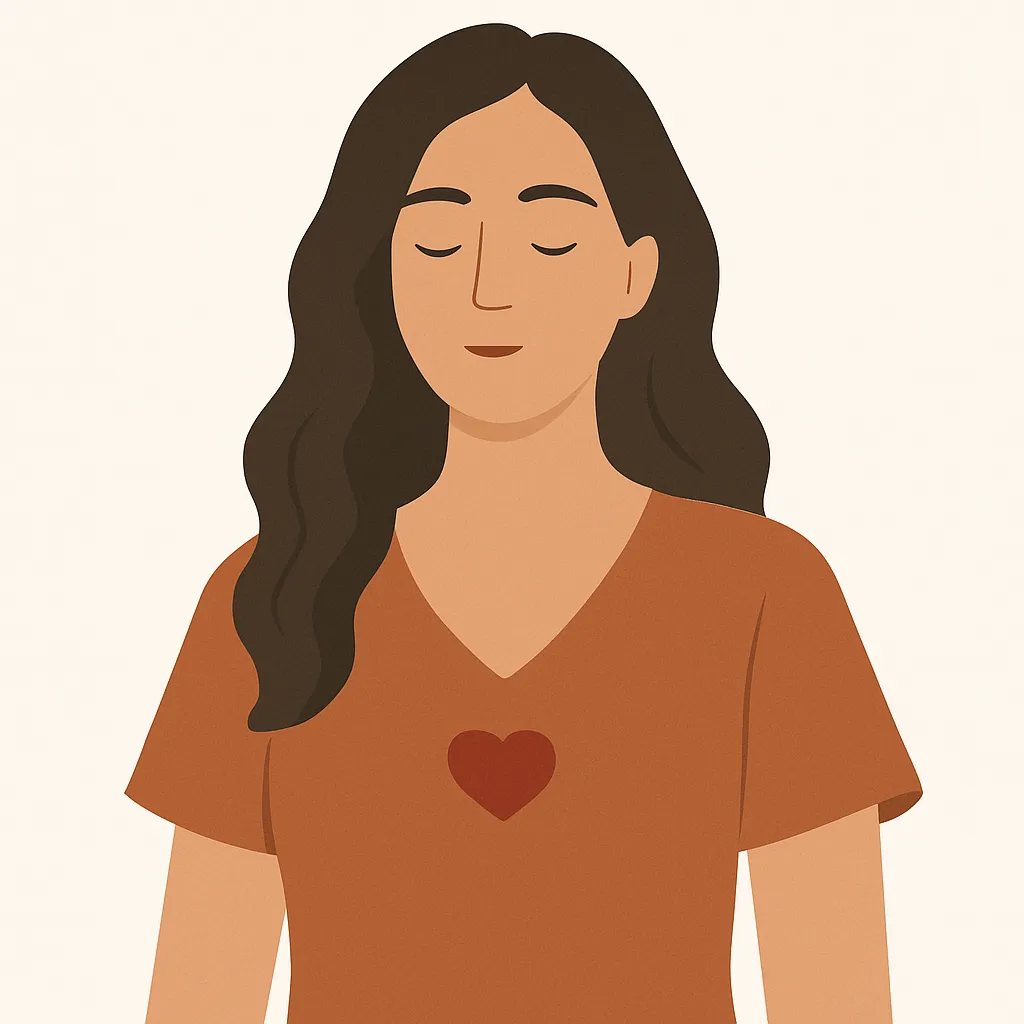 Illustration of a serene woman with closed eyes and a glowing heart—representing emotional healing, self-alignment, and inner peace for burned-out women leaders.