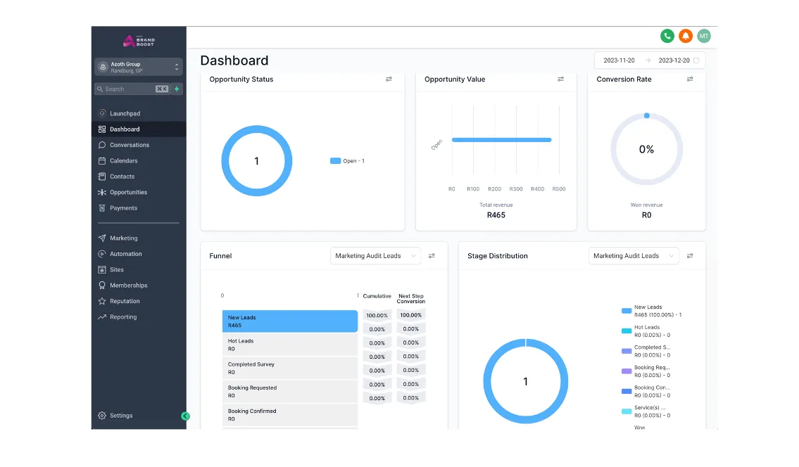 Azoth Brand Boost - Comprehensive CRM: Gain a 360-degree view of customer interactions for personalized engagement.