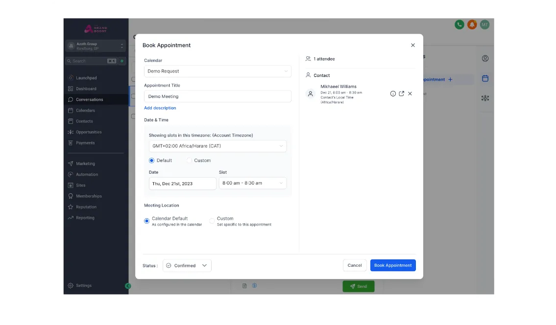 Azoth Brand Boost - Appointment Scheduling: Streamline connections with seamless scheduling and client convenience.