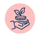 Icon of a hand holding coins with a sprouting plant, symbolizing real ROI and growth from marketing efforts