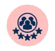 Icon of a group of people with five stars, symbolizing real-life examples of successful businesses attracting customers