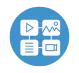 Icon symbolizing digital convenience with a grid of media types including video, image, and text, representing easy offline access and learning