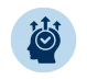 Icon of a head with a checkmark and upward arrows, symbolizing clear thinking and progress
