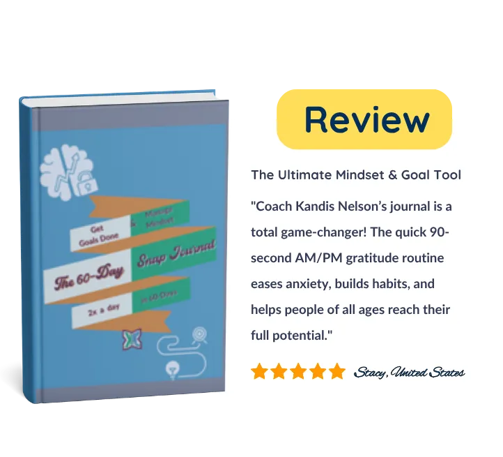 The 60-Day Snap Journal by Coach Kandis Nelson displayed alongside a 5-star customer review from Stacy in the United States