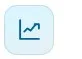 Blue line graph icon with an rising arrow, symbolizing business scalability, trackable progress, and revenue growth