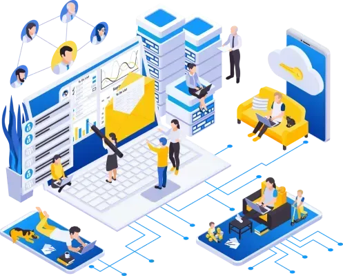 Isometric tech integration illustration
