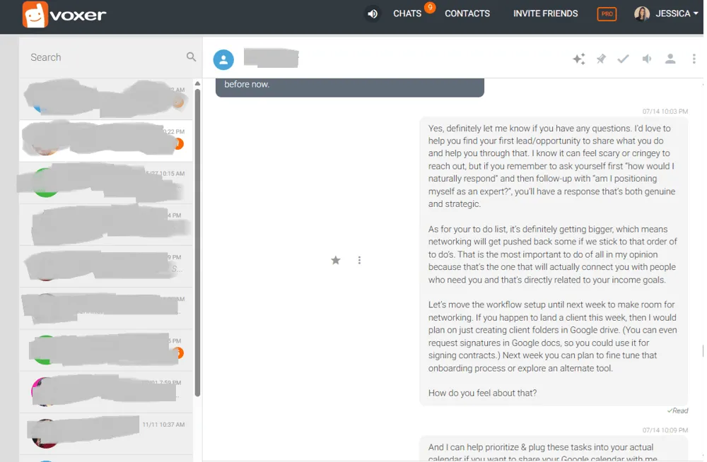 A Sneak Peak into Your 1:1 Coaching Support:  - An screenshot of a voxer message from a client