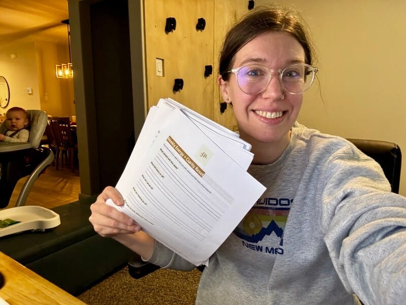 An image of Jessica looking like she's holding a plan she's excited about