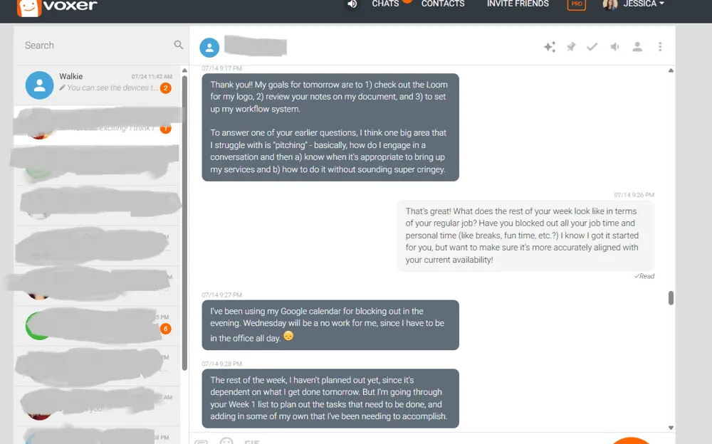 A Sneak Peak into Your 1:1 Coaching Support:  - An screenshot of a voxer message from a client