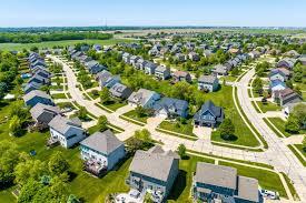 Aerial image of Waukee residential neighborhood with modern homes