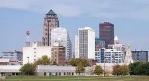 Downtown Iowa City skyline with historic and modern buildings