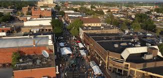 Elevated view of Iowa City’s Northside neighborhood with rooftops and trees