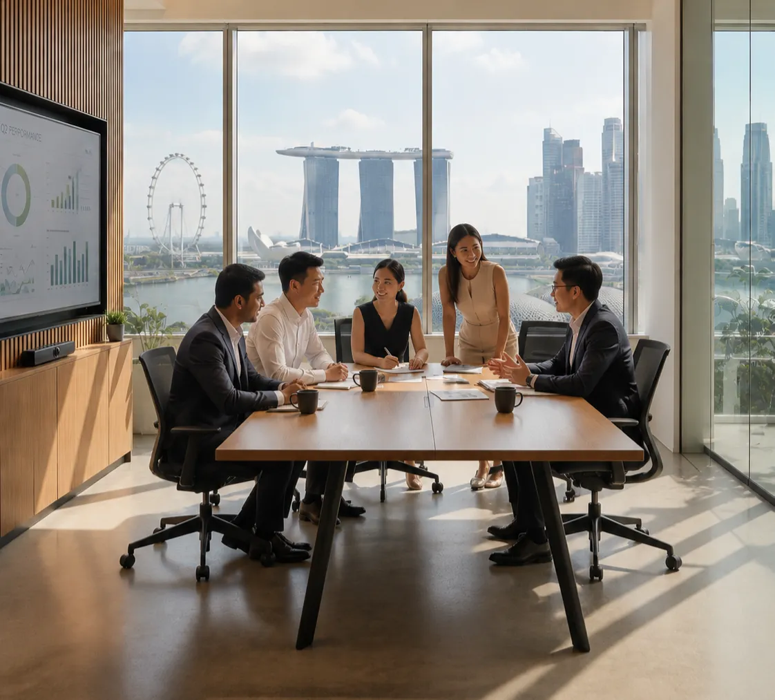 Singapore Skyline with Professional Executives