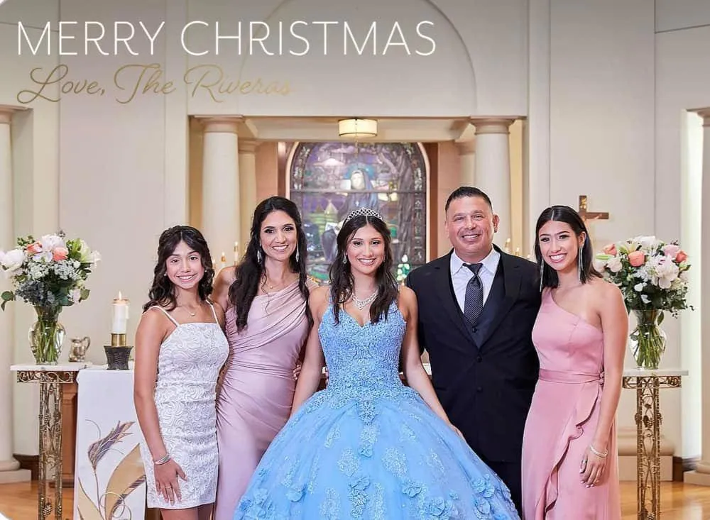 The Rivera family with their three daughters, each of whom had their quince choreographed by Micah Pushia