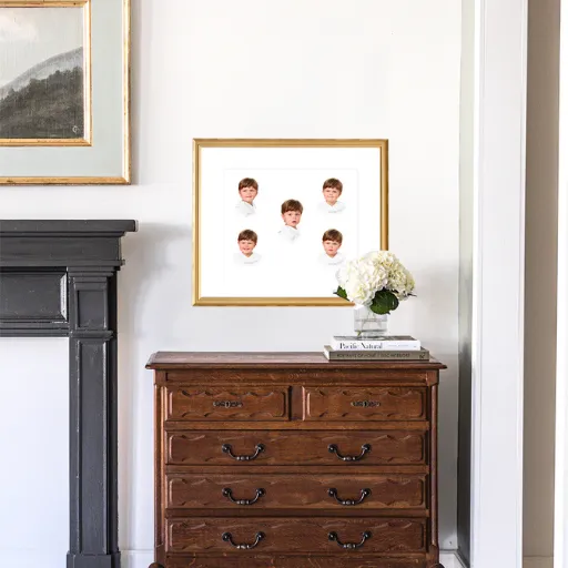 framed heirloom composite antique dresser and flowers