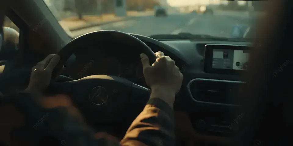 A road winds through a sunlit pine forest.