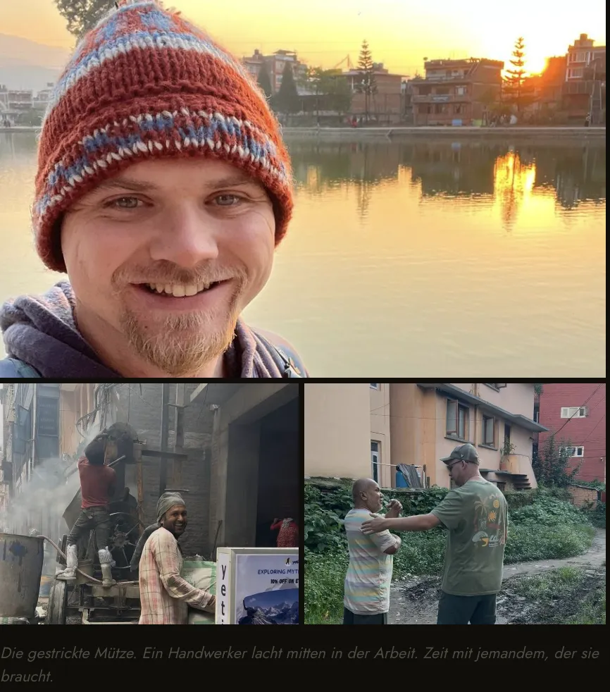 man in black jacket and blue denim jeans standing beside brown wooden box trailer during daytime