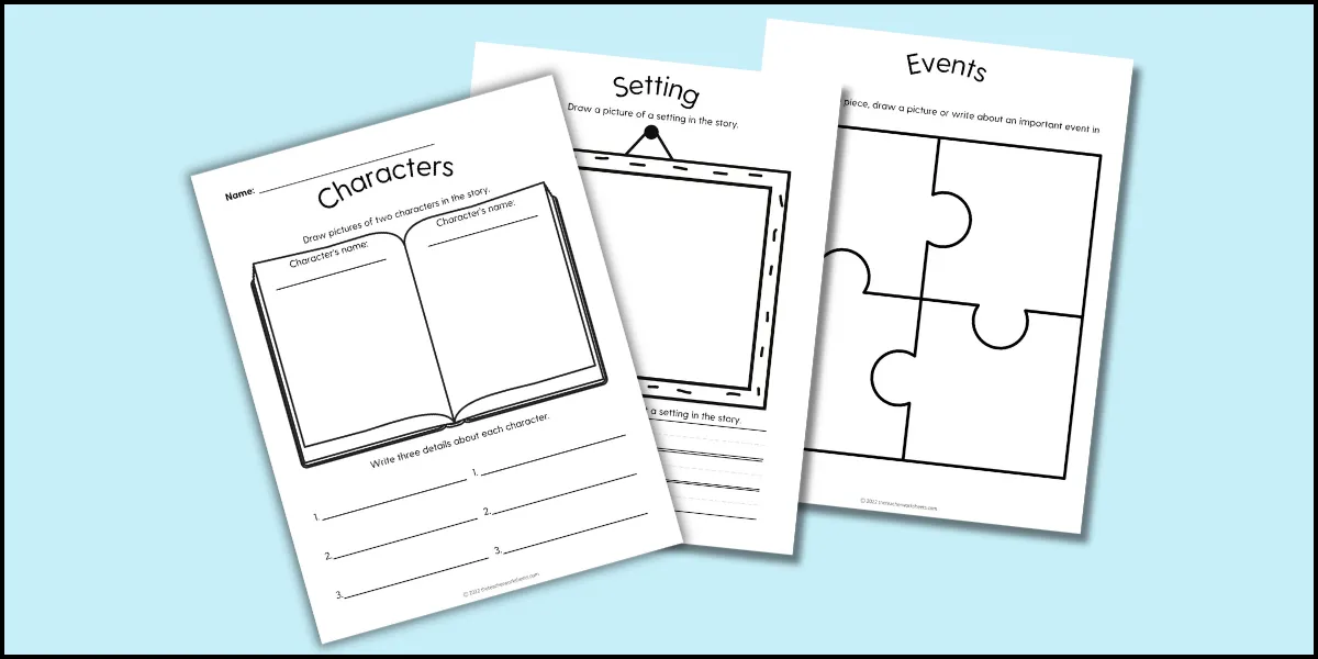 Story element graphic organizers for characters, setting, and events