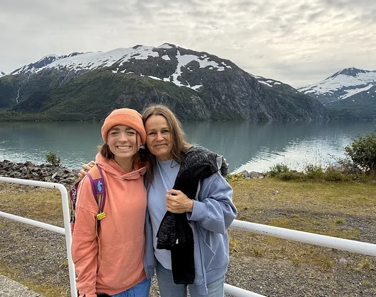 Tina, founder of The Teacher Worksheets Company, with her daughter in Alaska