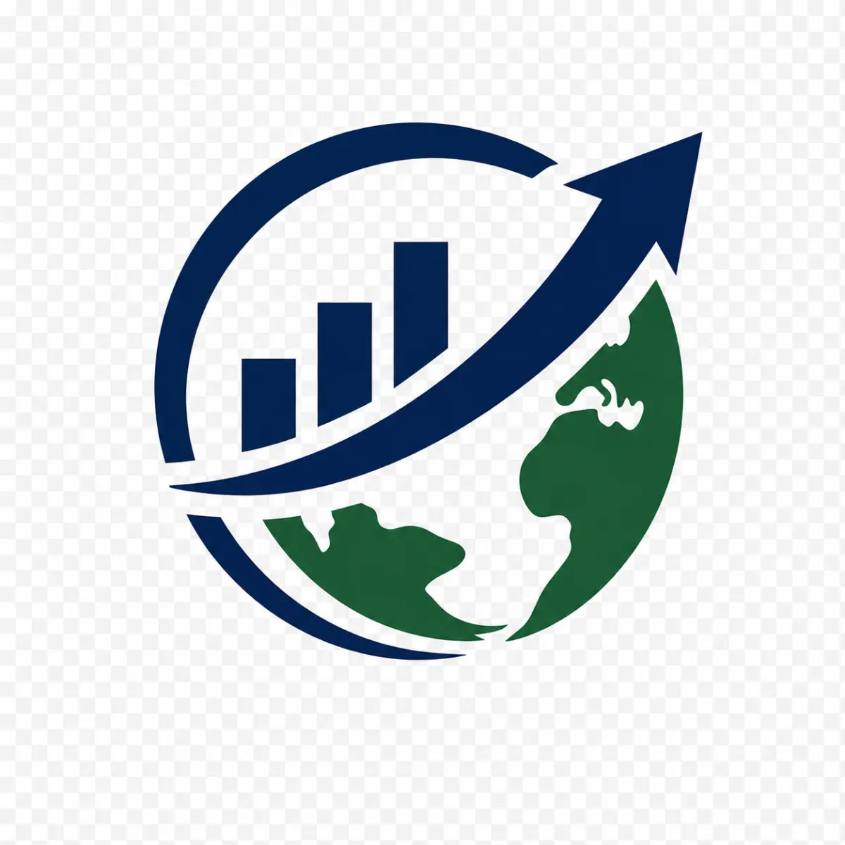 A small, circular abstract logo featuring green and blue leaf-like or globe-like shapes.