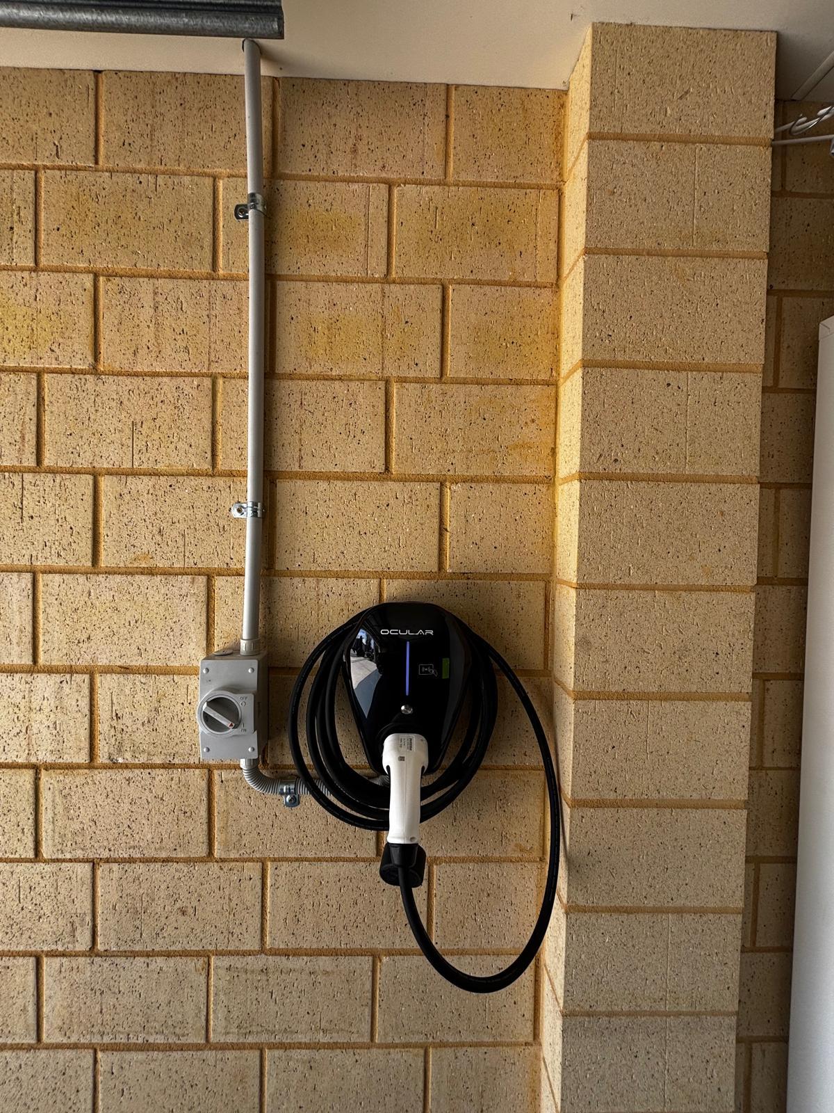 Detail of clean electrical switchboard connection for EV charger installation
