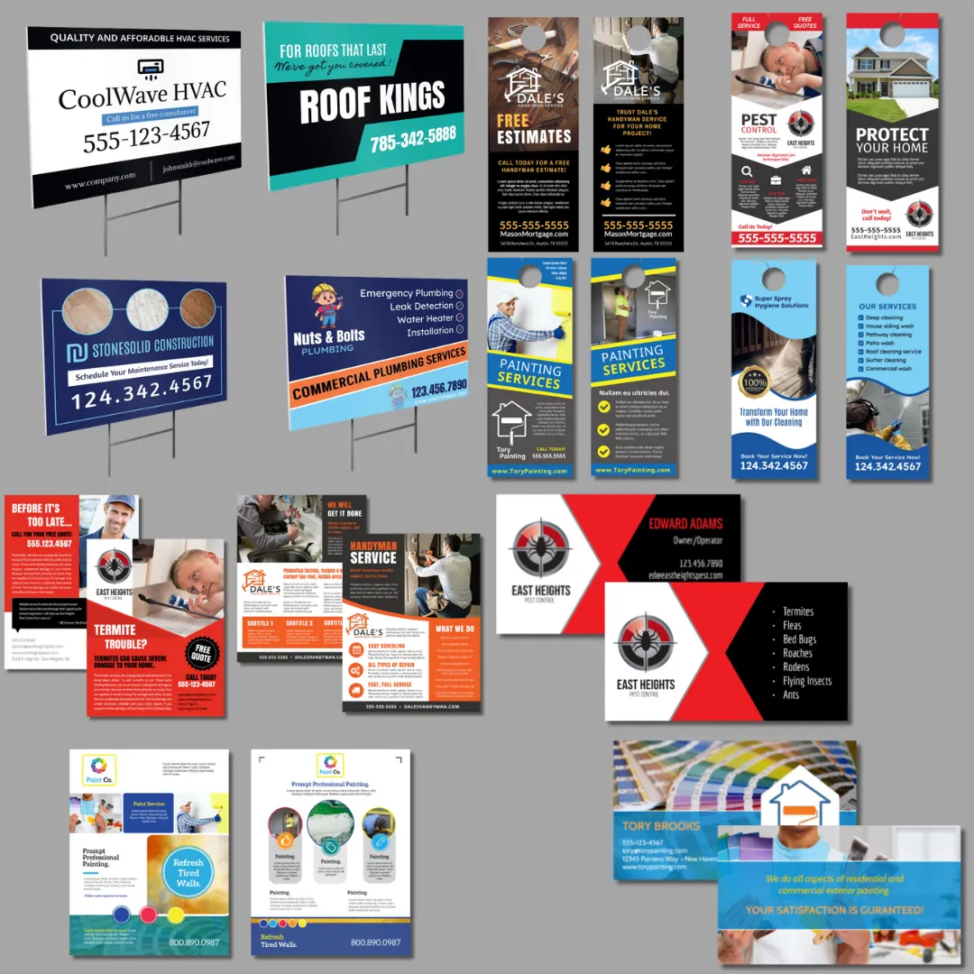 Customer holding a printed 9x12 shared mailer postcard from Triangle Print Media Co., showcasing multiple local business ads.