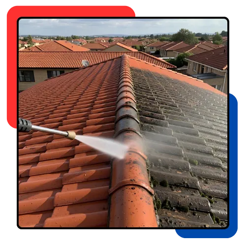 Dark roof stains being removed from a home in Davie, FL