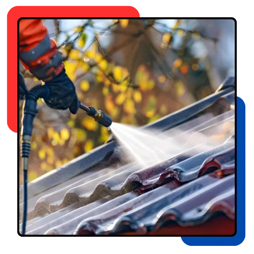 Gentle roof washing service removing dark roof stains in Weston, FL