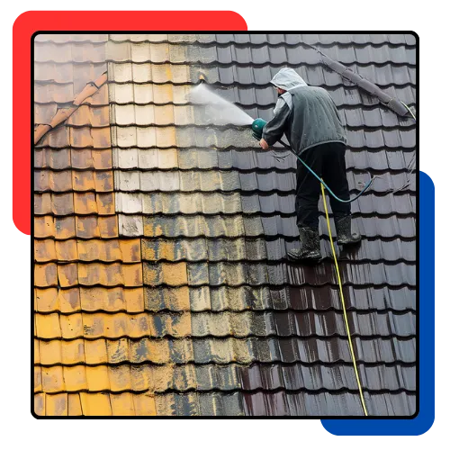 Super Hero Wash team cleaning a stained residential roof in Weston, FL