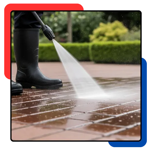 Oil stain cleanup on a residential driveway surface