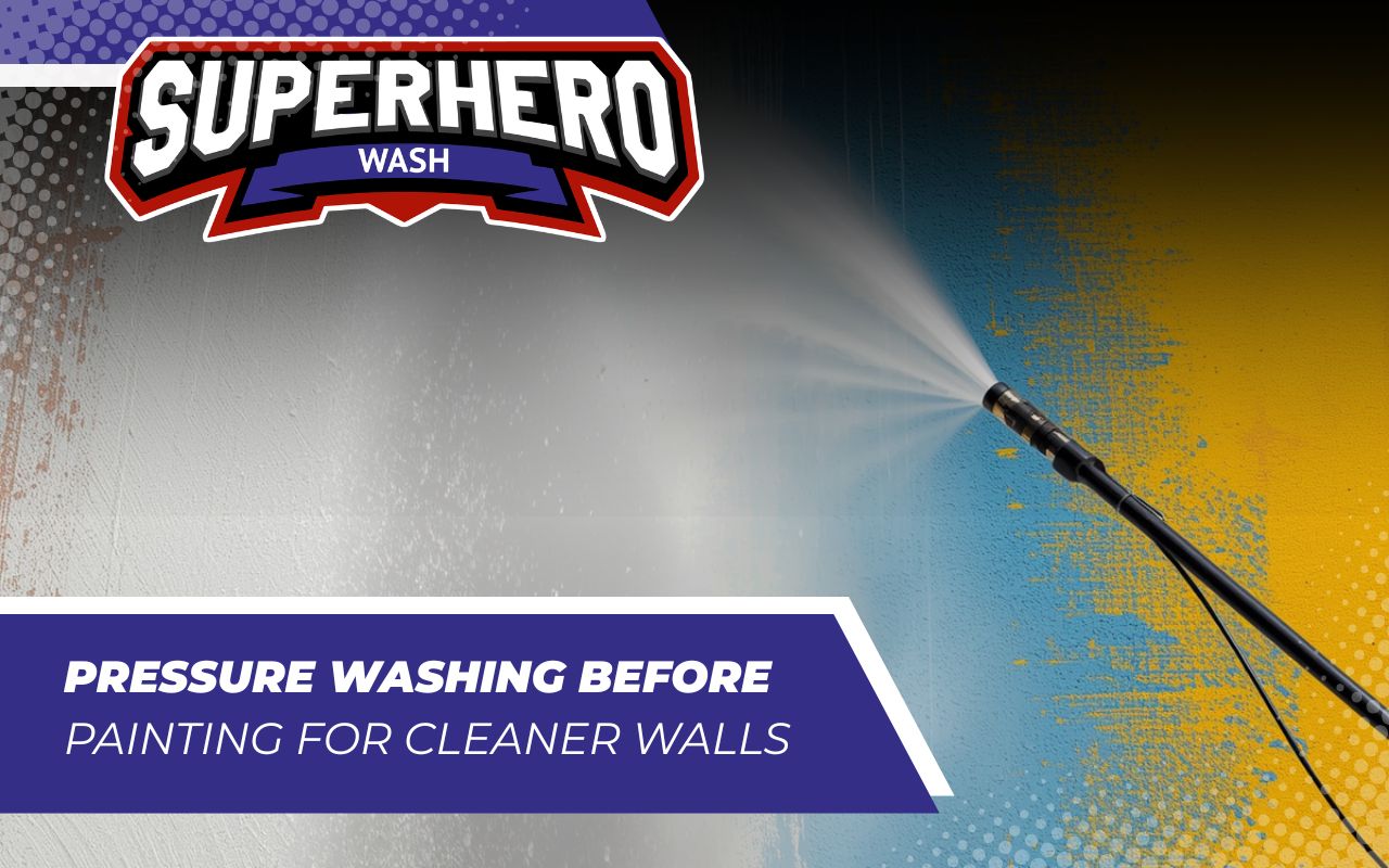 Pressure washing before painting exterior walls