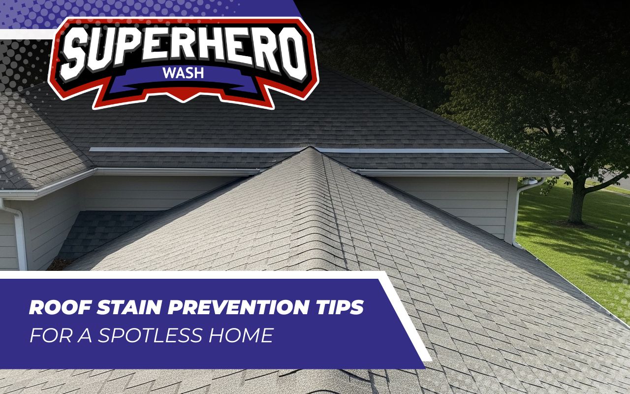 Roof stain prevention for clean shingles on a home