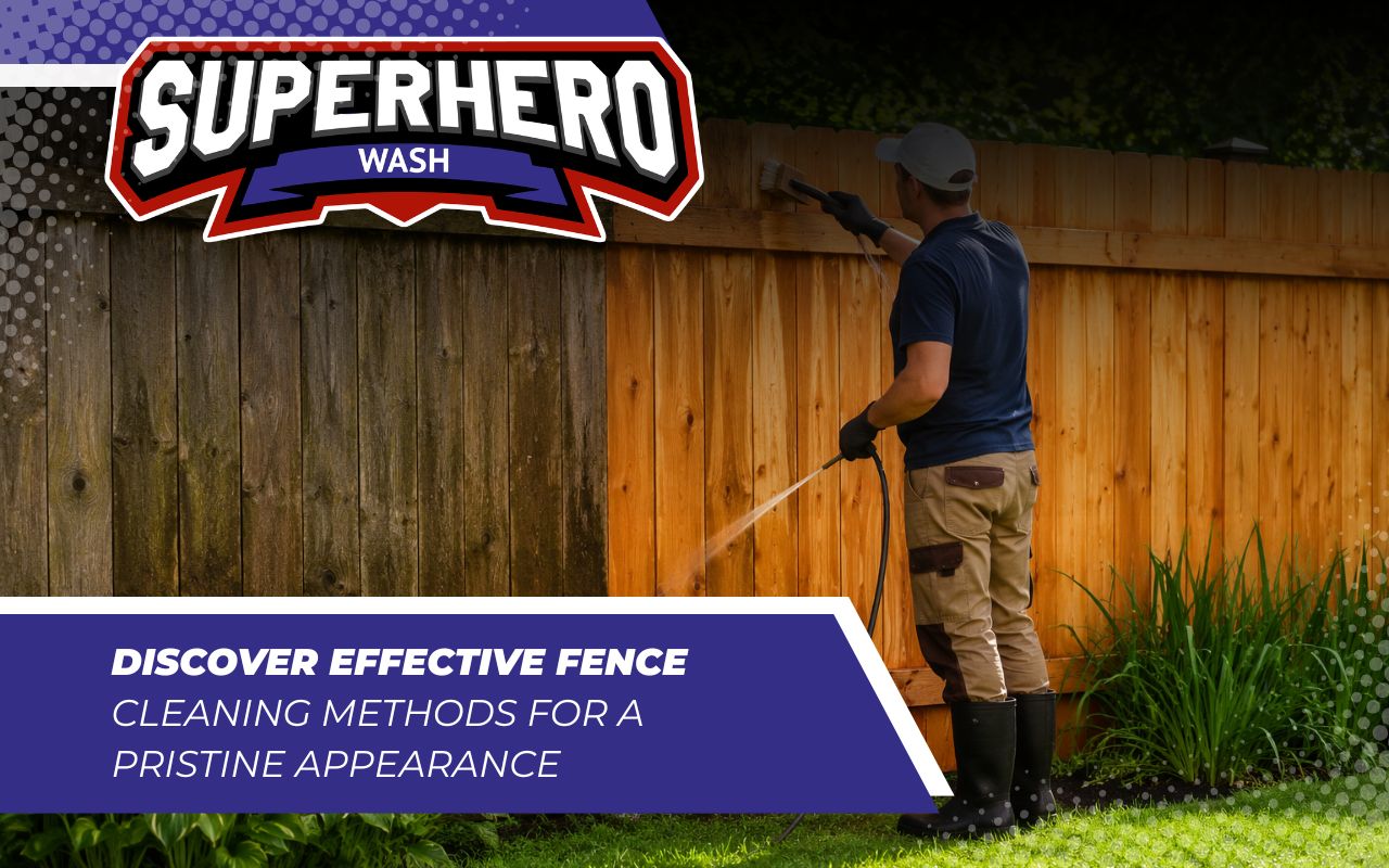 Fence cleaning methods used to remove dirt and mildew from an outdoor fence