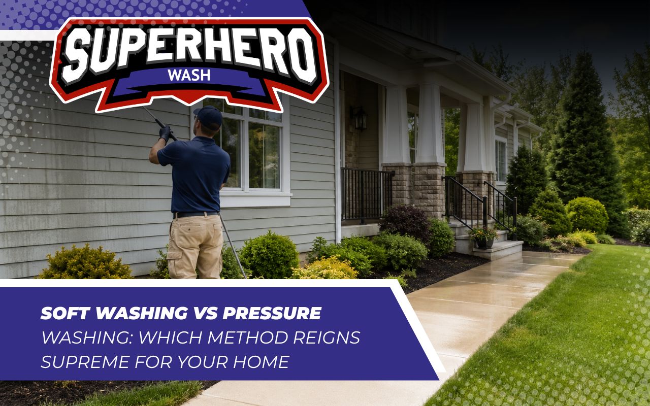 Soft washing vs pressure washing comparison for a clean home exterior