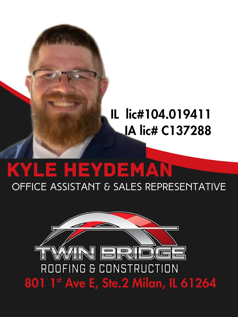 Twin Bridge Roofing Offce Assistant & Sales Representative Kyle Heydeman