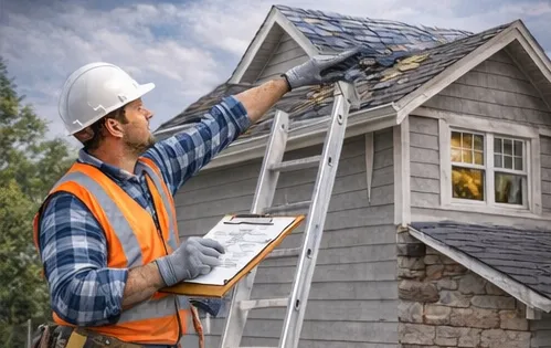Professional roof inspection by Twin Bridge Roofing & Construction to assess shingle condition and storm damage