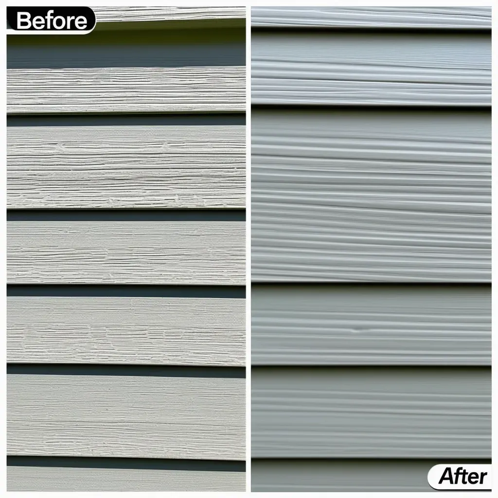 Faded vinyl siding before and after replacement on a Quad Cities home