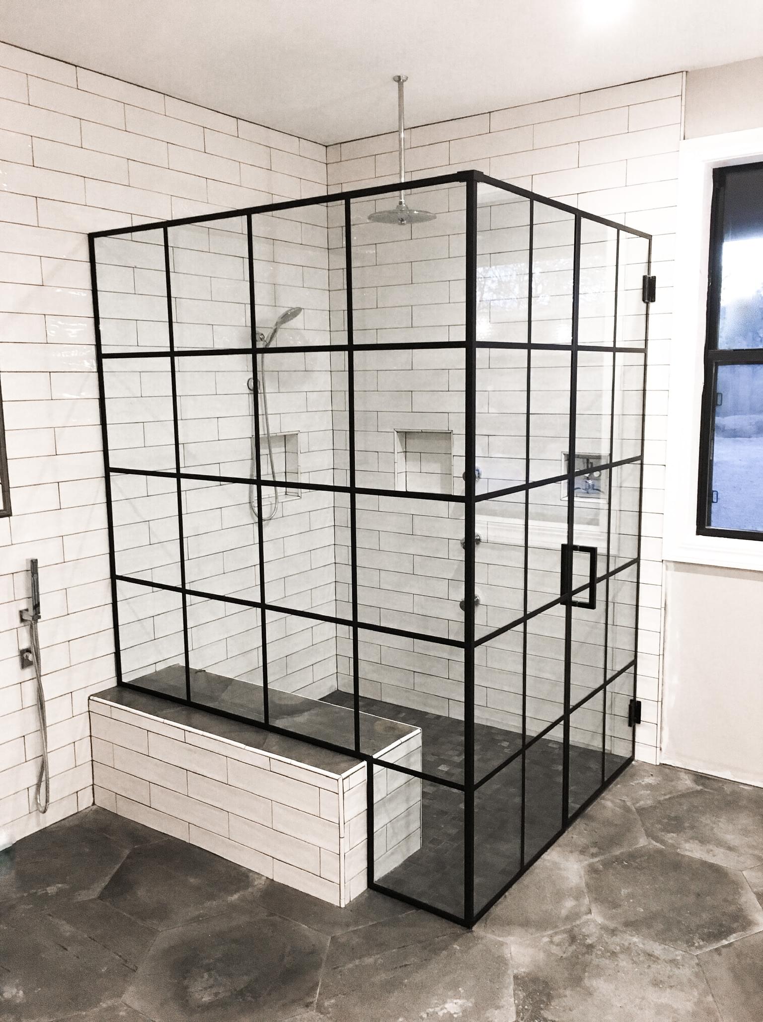 custom aluminum grid shower glass enclosure