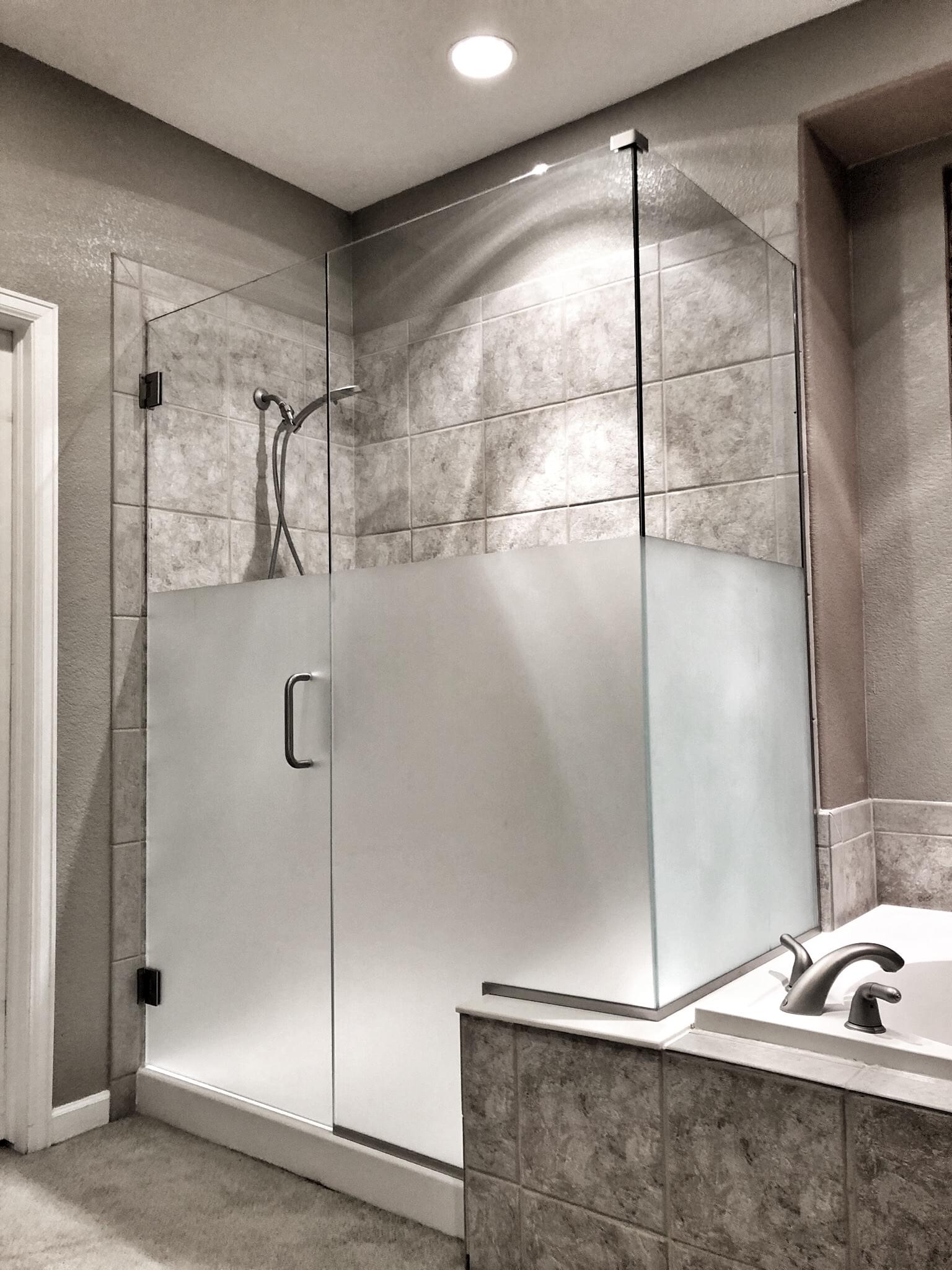 Partial Privacy sandblasted, satin, acid etch, frosted glass shower