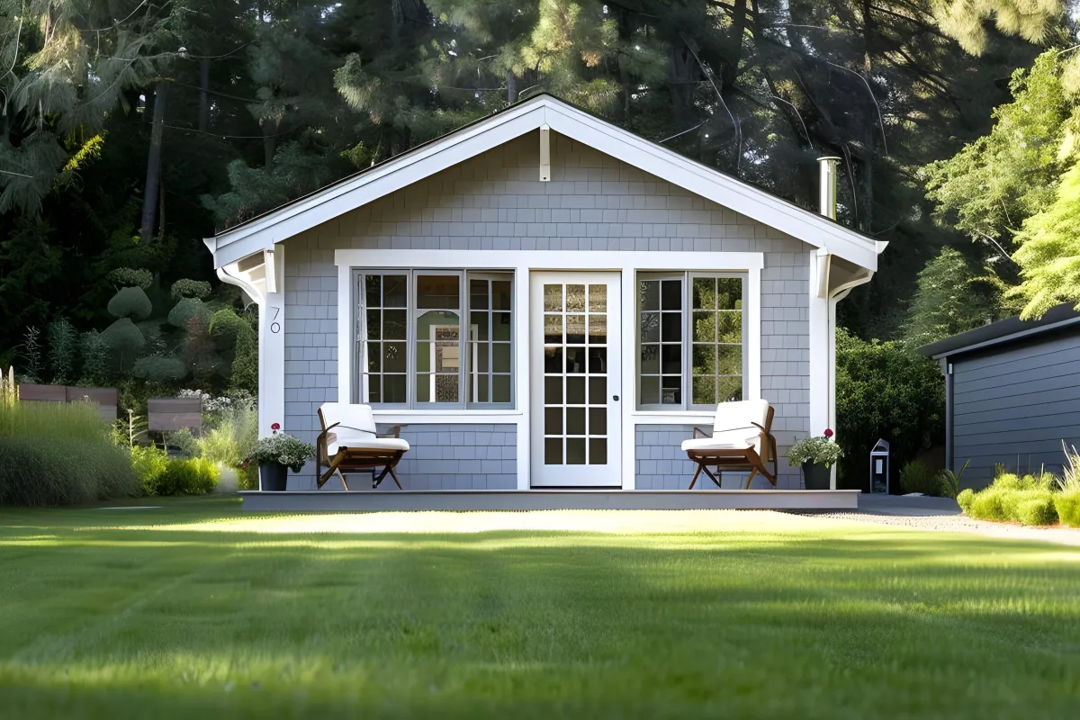 A tiny home builder finalizing construction