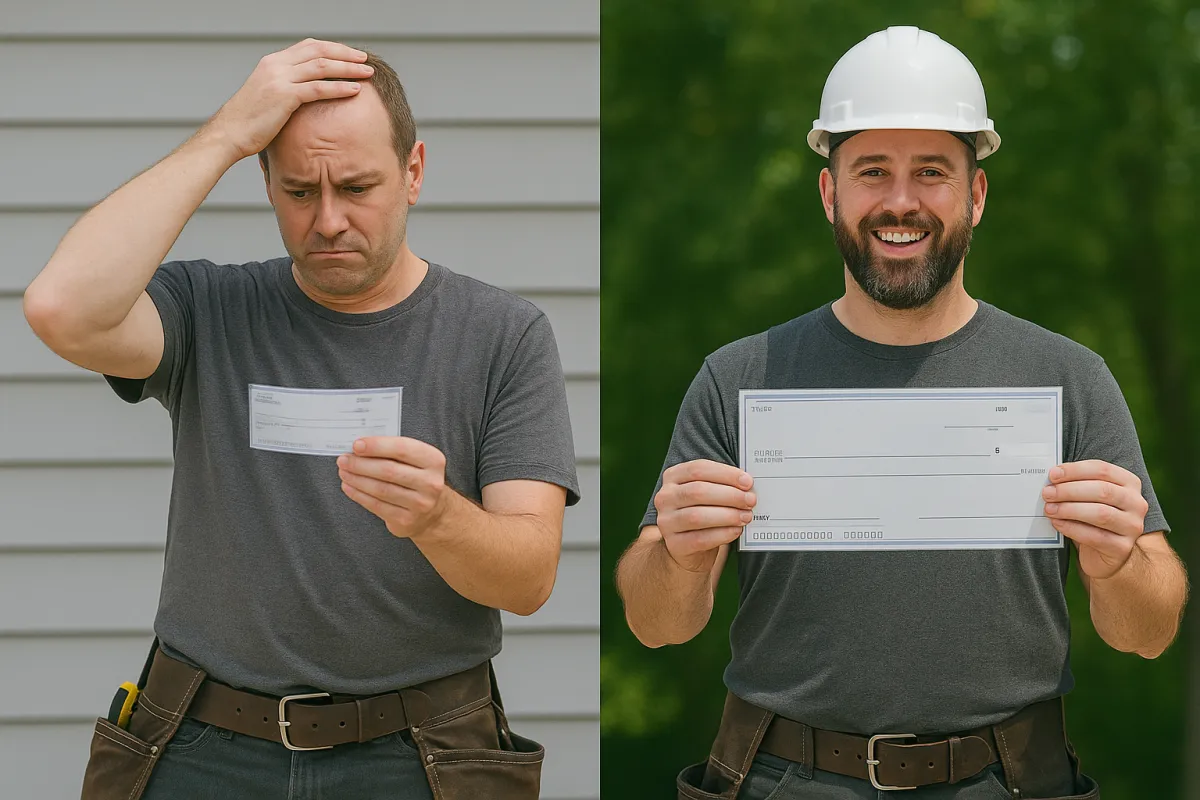a man sitting on a couch talking to a woman