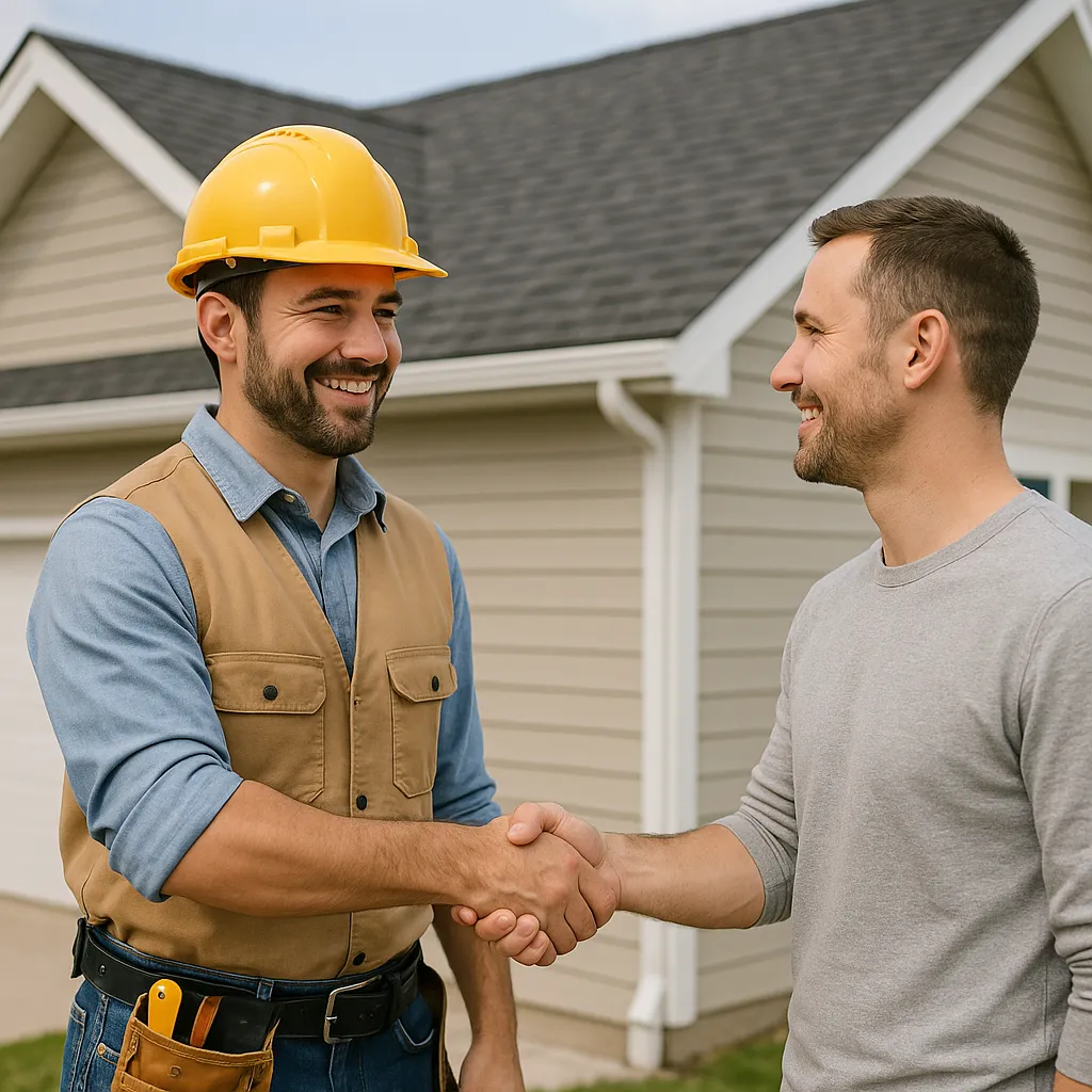 Two businessmen collaborating over a laptop.