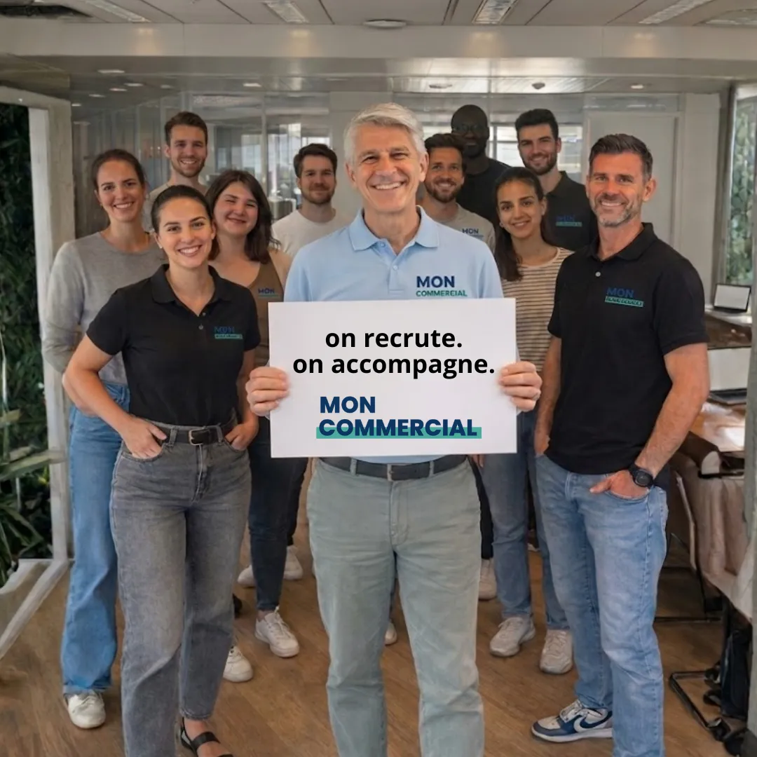 Group photo of a team of diverse professionals in a modern office