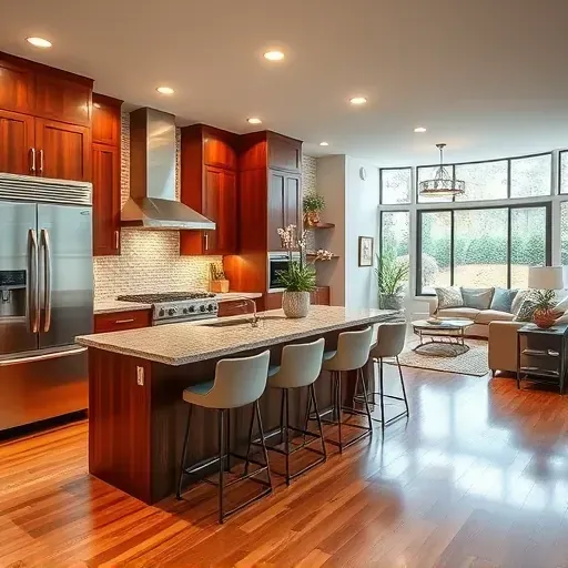 Modern kitchen remodel in Fairfax VA with sleek appliances, granite countertops, and elegant tile backsplashes.