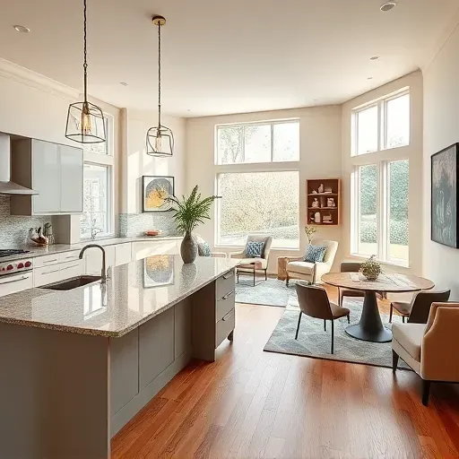 Completed home remodel in Olney MD featuring a modern kitchen with granite countertops, high-end appliances, and stylish decor.