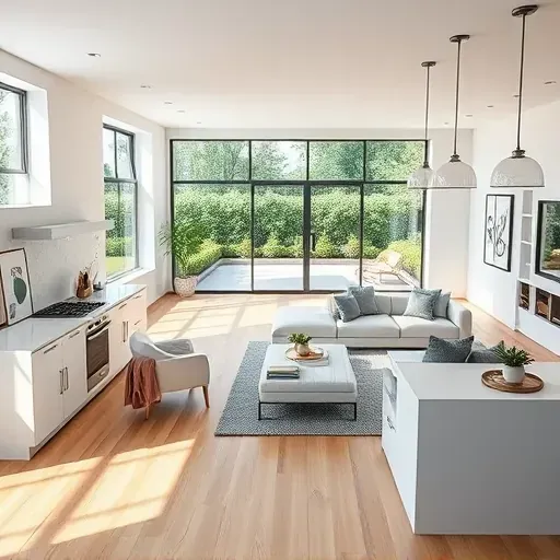 Modern open-concept living space in Fairfax VA with quartz countertops, hardwood flooring, and spacious kitchen.